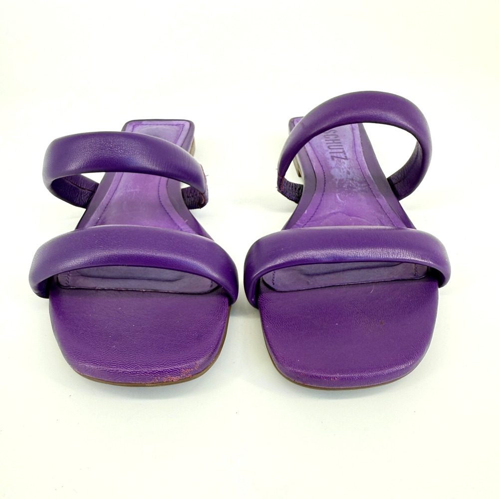 Schutz Size 5.5B‎ Purple Leather Strap Slide Flat Sandals Indie Summer Brazil - Picture 2 of 6